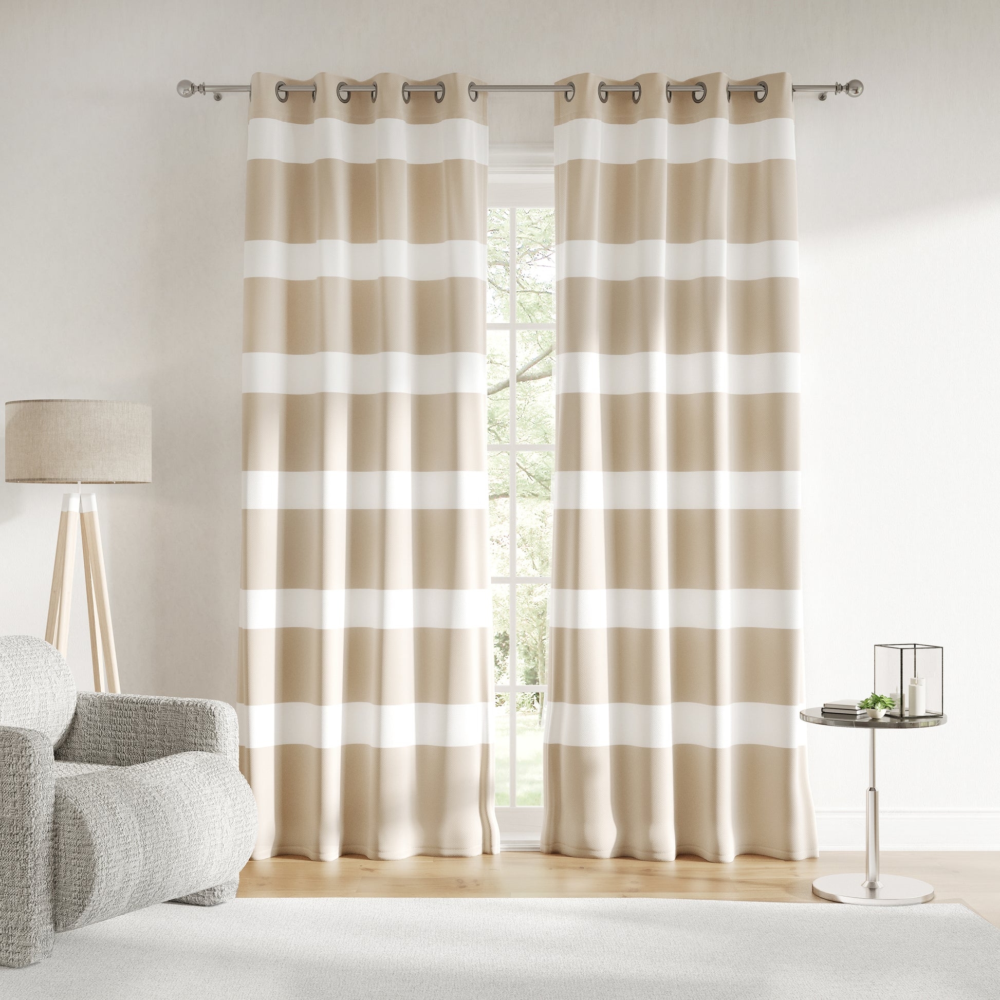 Curtain Panel Pair: Breton Stripe Sand Coastal Decor