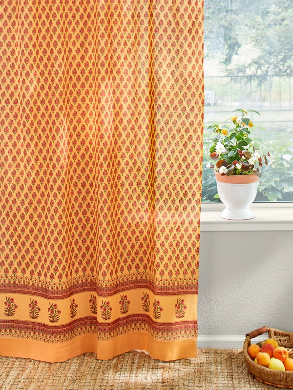 Curtain Panel: Paisley Buta Pattern Warm Saffron Drapes