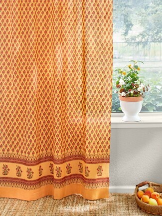 Curtain Panel: Paisley Buta Pattern Warm Saffron Drapes