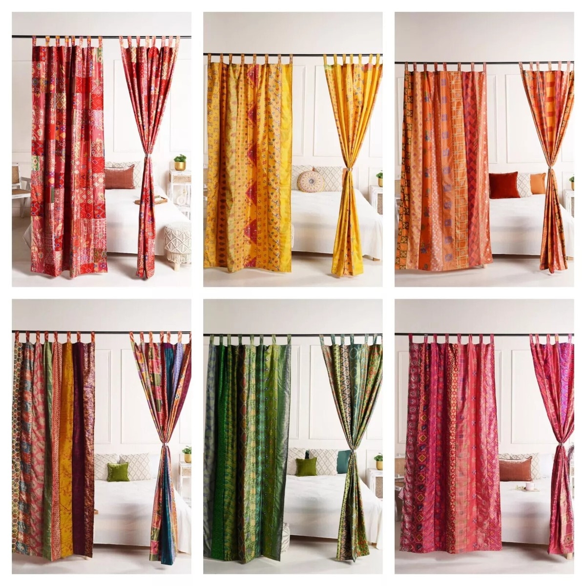 Curtain Panels: Recycled Sari Material Patchwork Decor