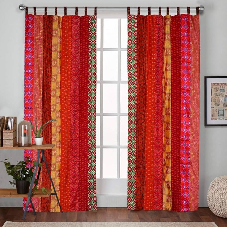 Curtain Panels: Vertical Stripe Patchwork Boho Sari Drapes