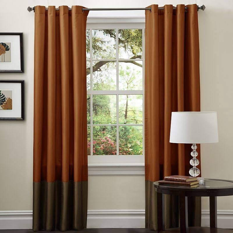Curtains Burnt Orange Color Block Design Grommet