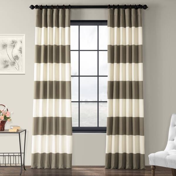 Curtains: Taupe and Cream 108 Inch Cabana Style Panels