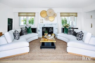 Curved Sectional Gold Coffee Table and modern coastal living room