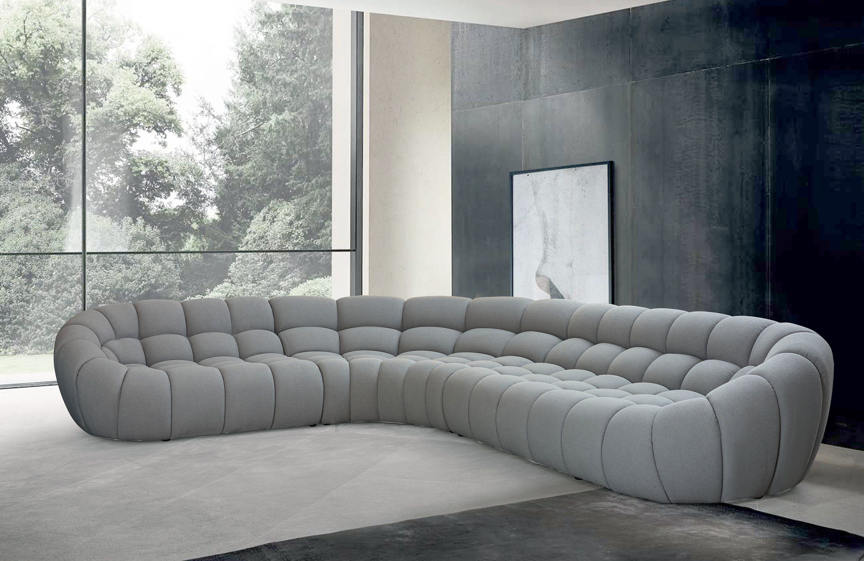 Curved Sectional Sofa with Bubbled Tufted Texture for Lounge