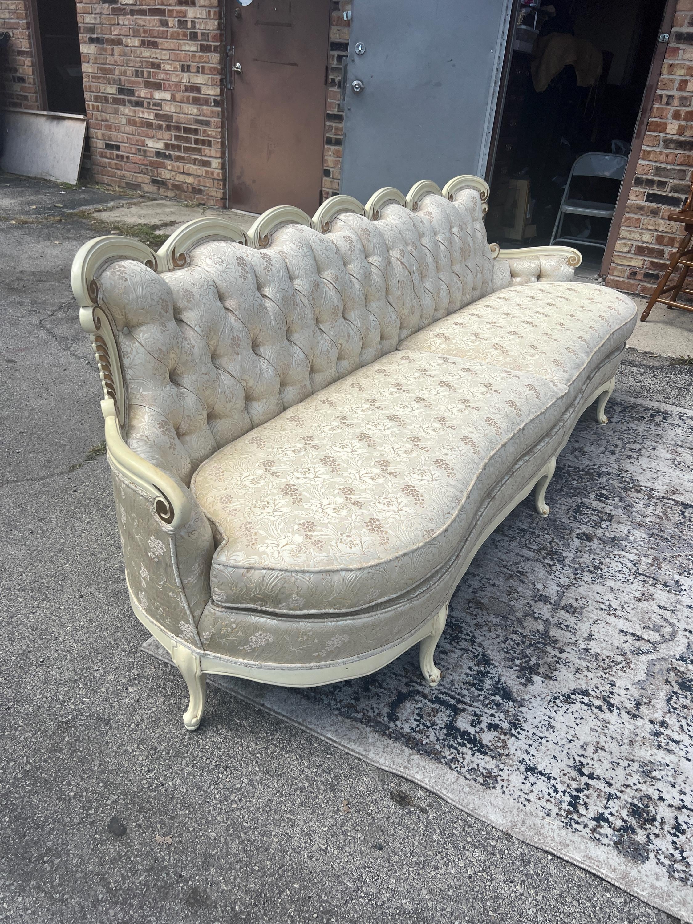 Curved Sofa 98 Inch Gilt Carved Frame Large 3 Seater