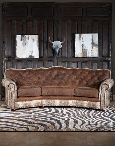 Curved Sofa: Ivory Croc Western Sofa with Diamond Tufting