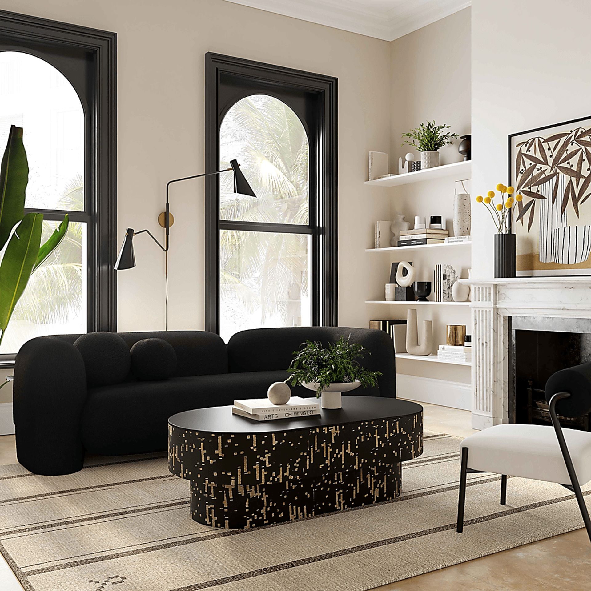 Curved Sofa Low Profile Silhouette Polyester