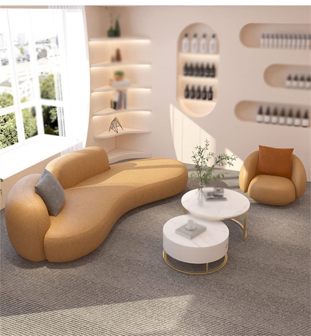 Curved Sofa S-Shaped Silhouette Pebble Texture Tan Lounge