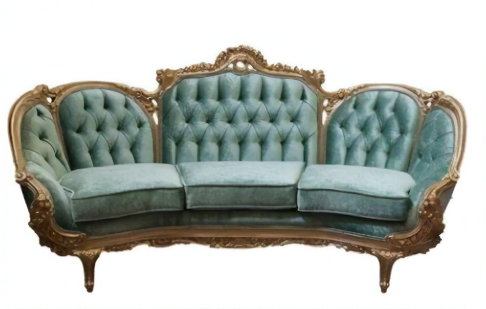 Curved Sofa Sage Velvet Gold Frame Antique Gold Carvings
