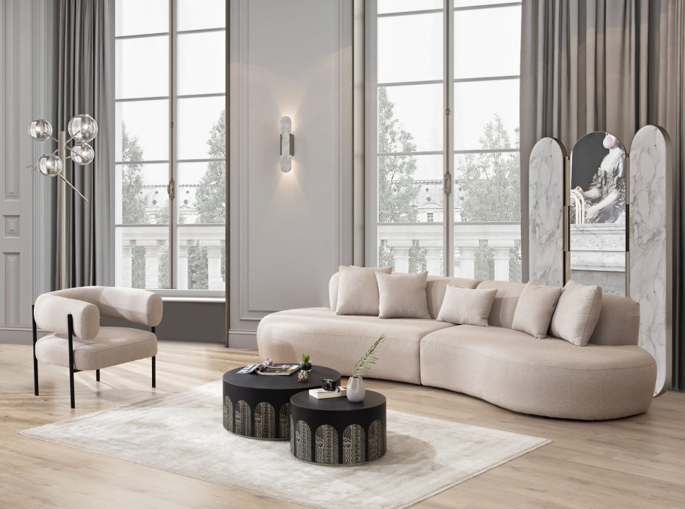 Curved Sofa Set with Arched Motifs and Modern Feel