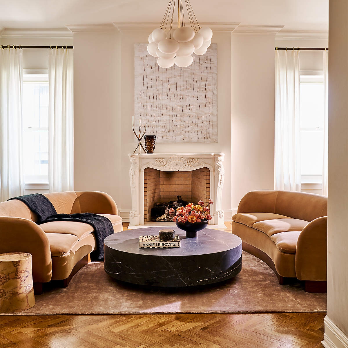 Camel Velvet Sofa