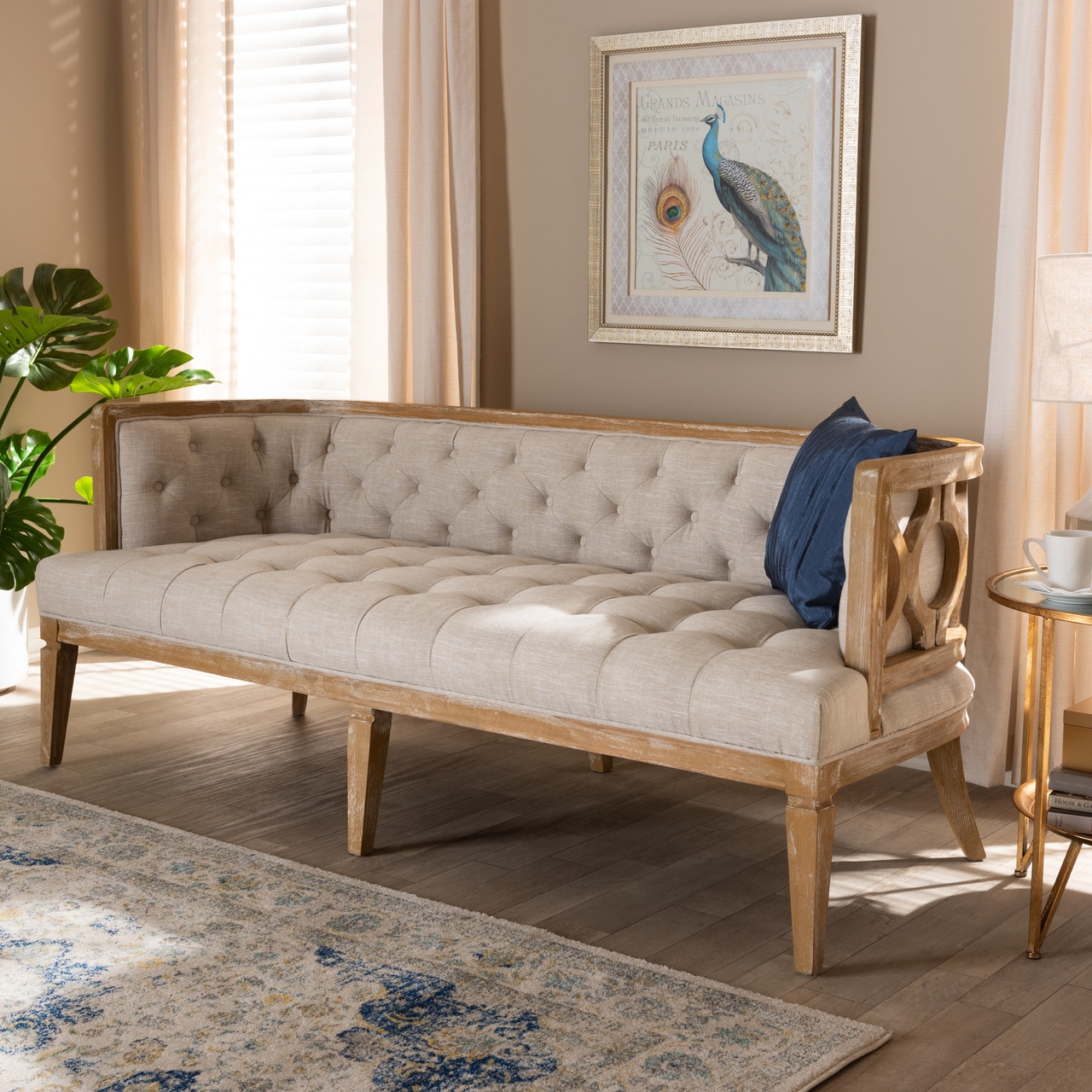 Curved Sofa Whitewashed Oak Geometric Side Detail Settee