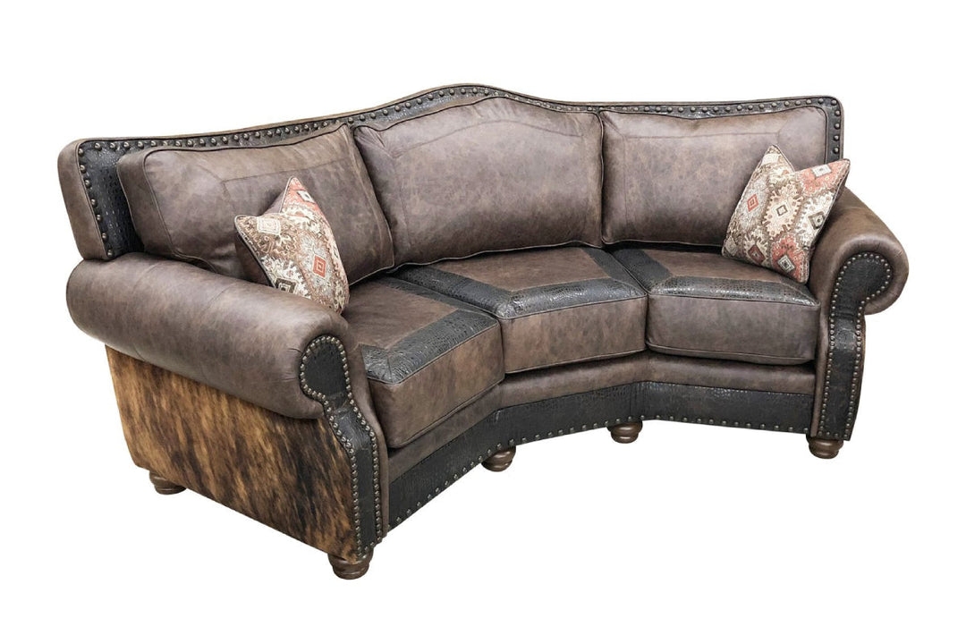Curved Sofa with Charcoal Crocodile Embossed Trim