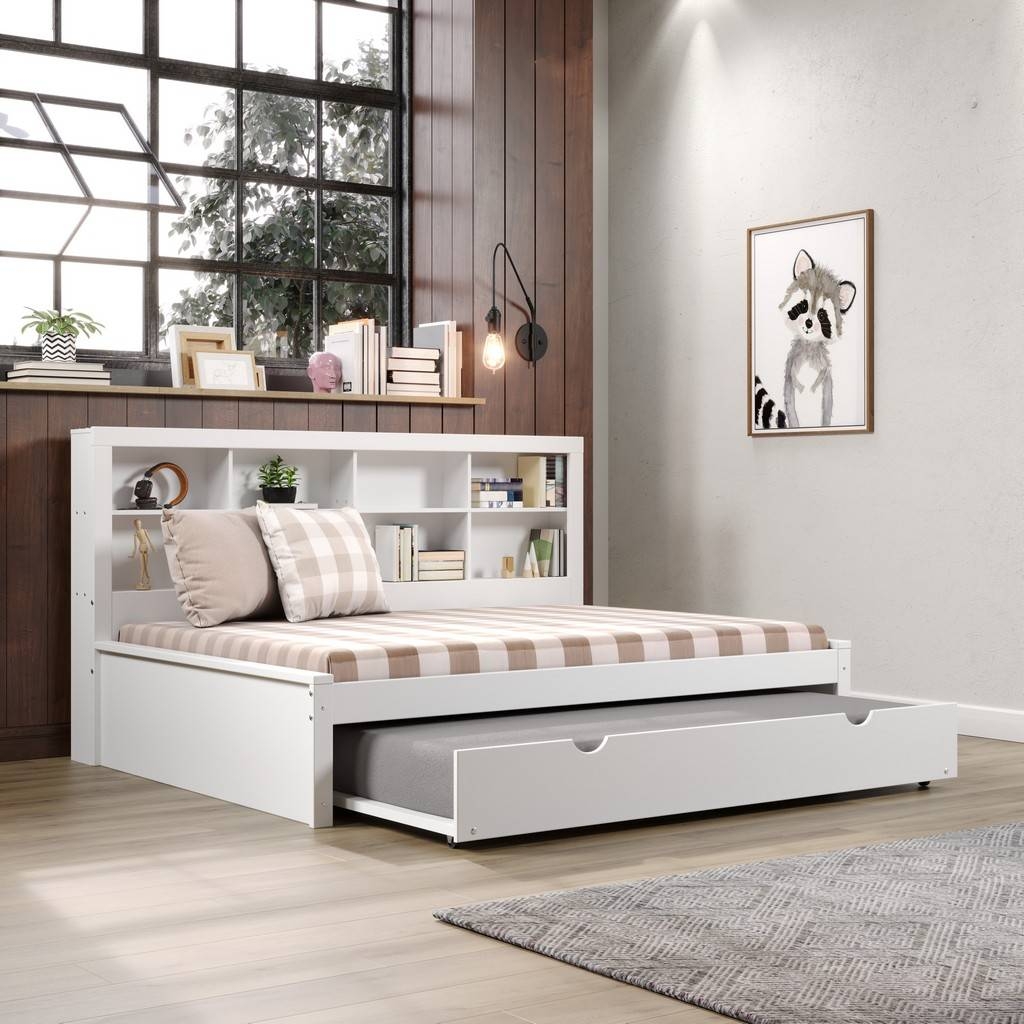 Day Bed White Cubby Storage Transitional Guest Bed