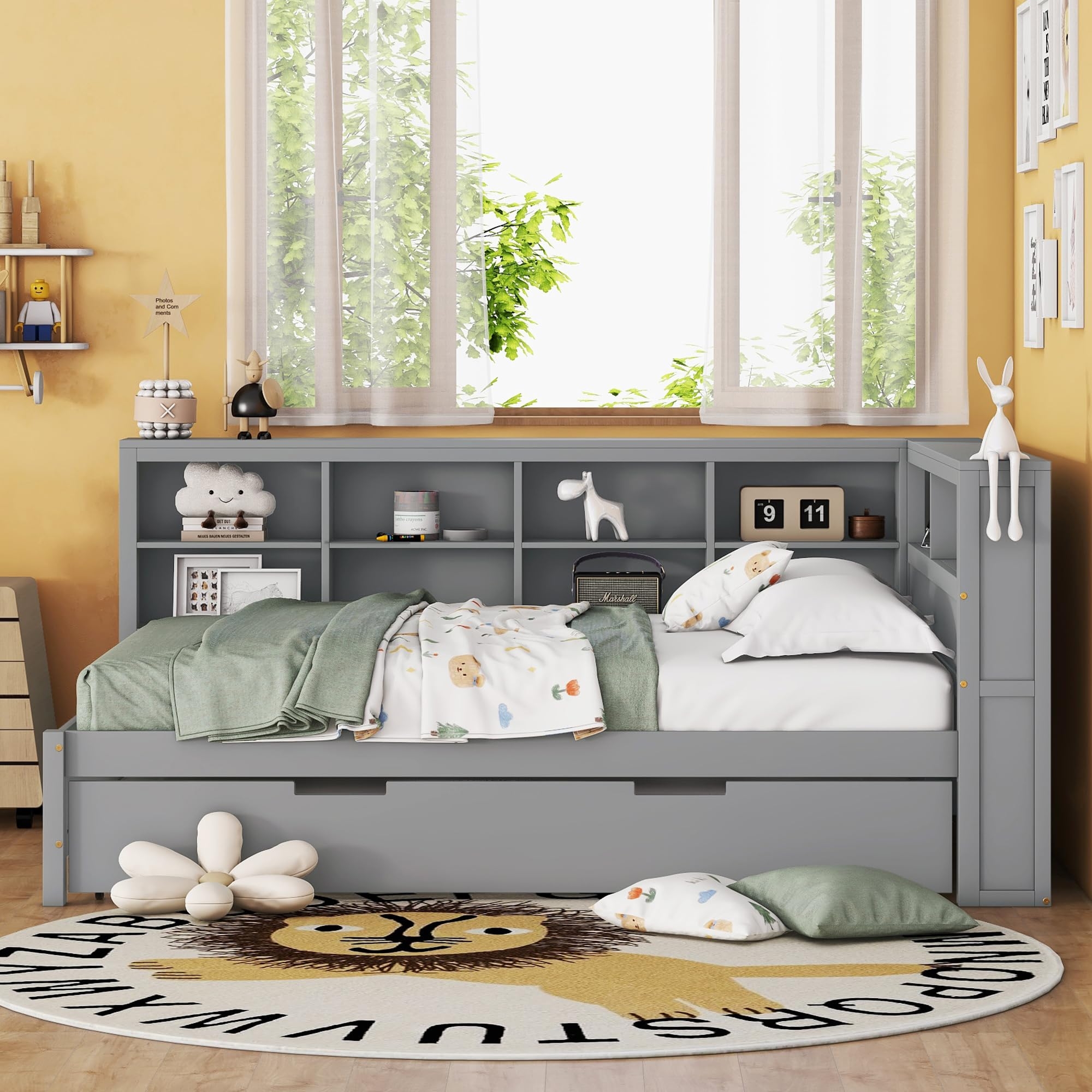 Daybed Gray L-Shaped Bookcase Corner Daybed Trundle