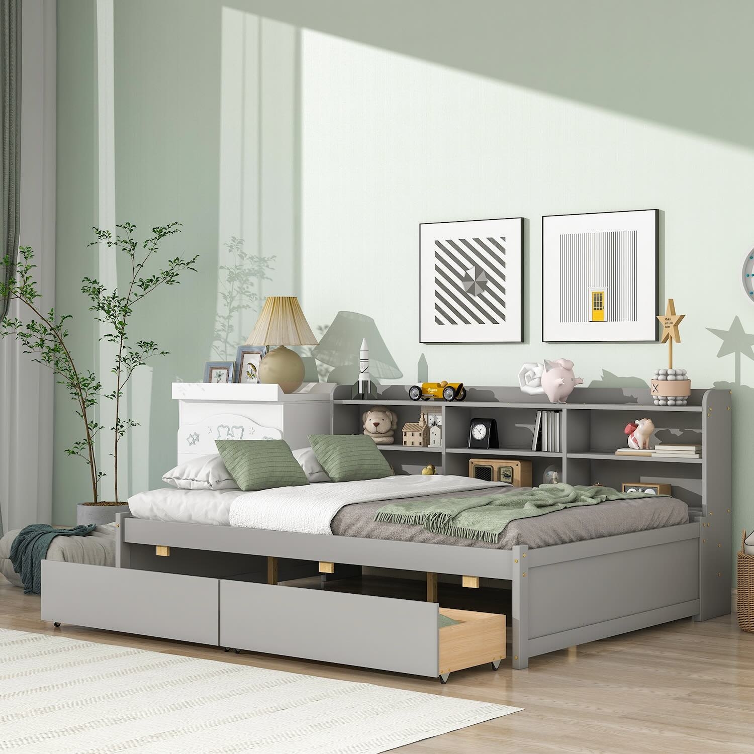 Daybed Matte Bookcase Backrest Twin Storage Bed