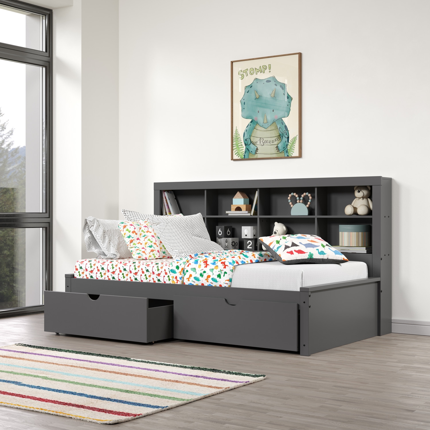 Daybed Matte Slate Twin Bookcase Kids Storage Bed