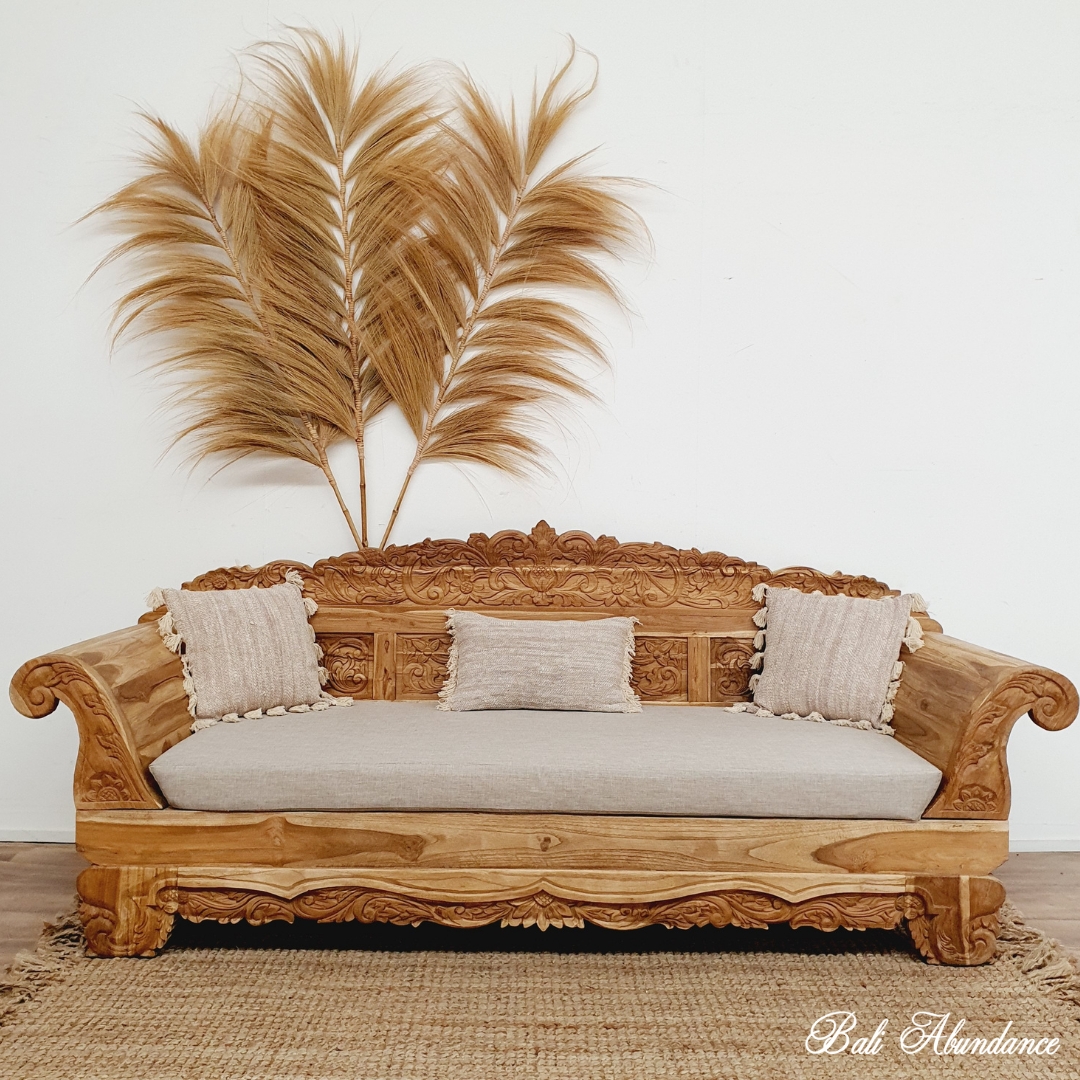 Daybed with Hand Carved Floral Backrest and Tassels