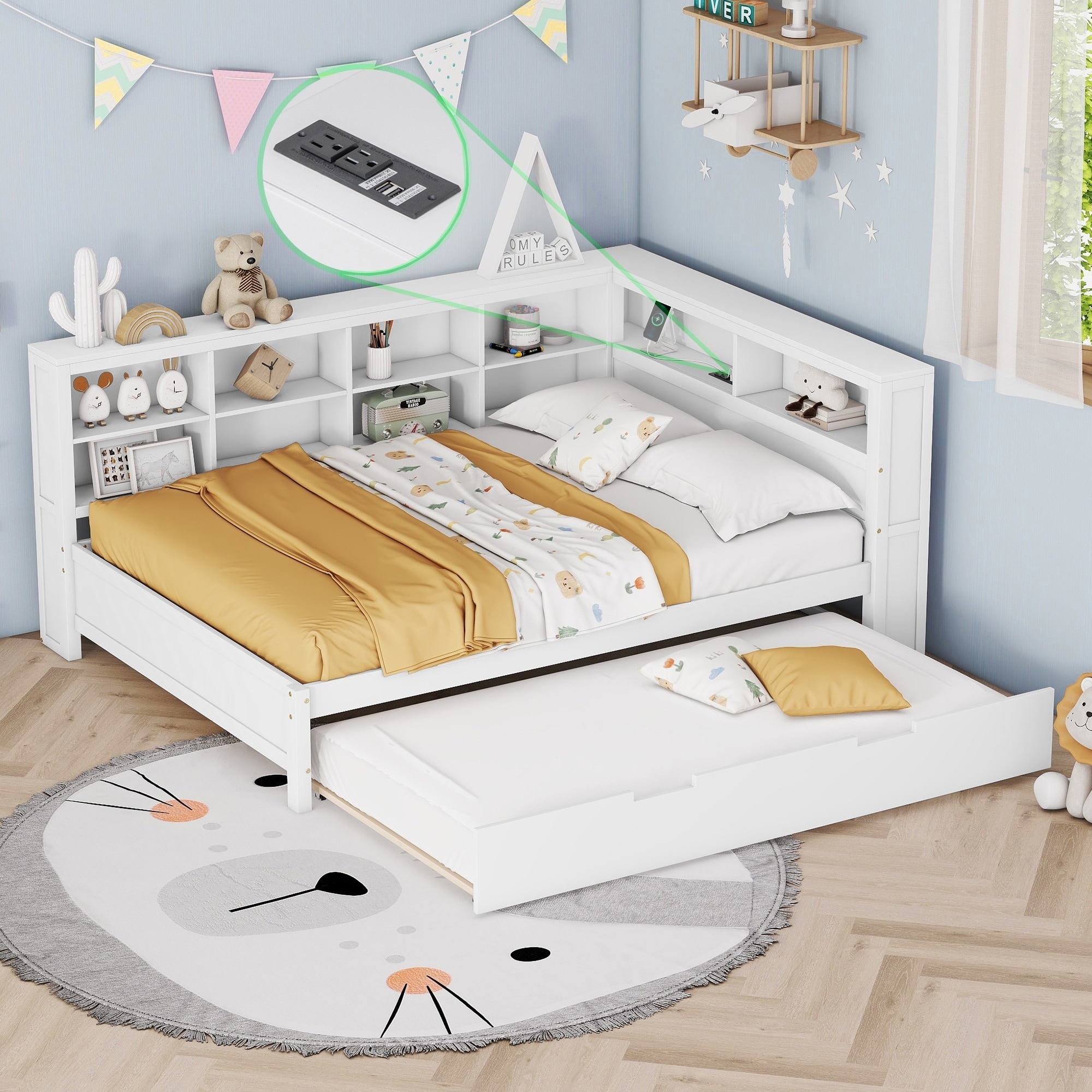 Daybed With Trundle White Lacquer Charging Station
