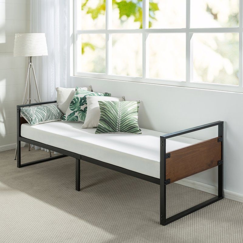 Daybed: Wood Panel Accents with Black Metal Industrial
