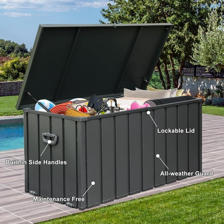 Deck Box: 200 Gallon Capacity Hydraulic Safety Lid Garden Trunk