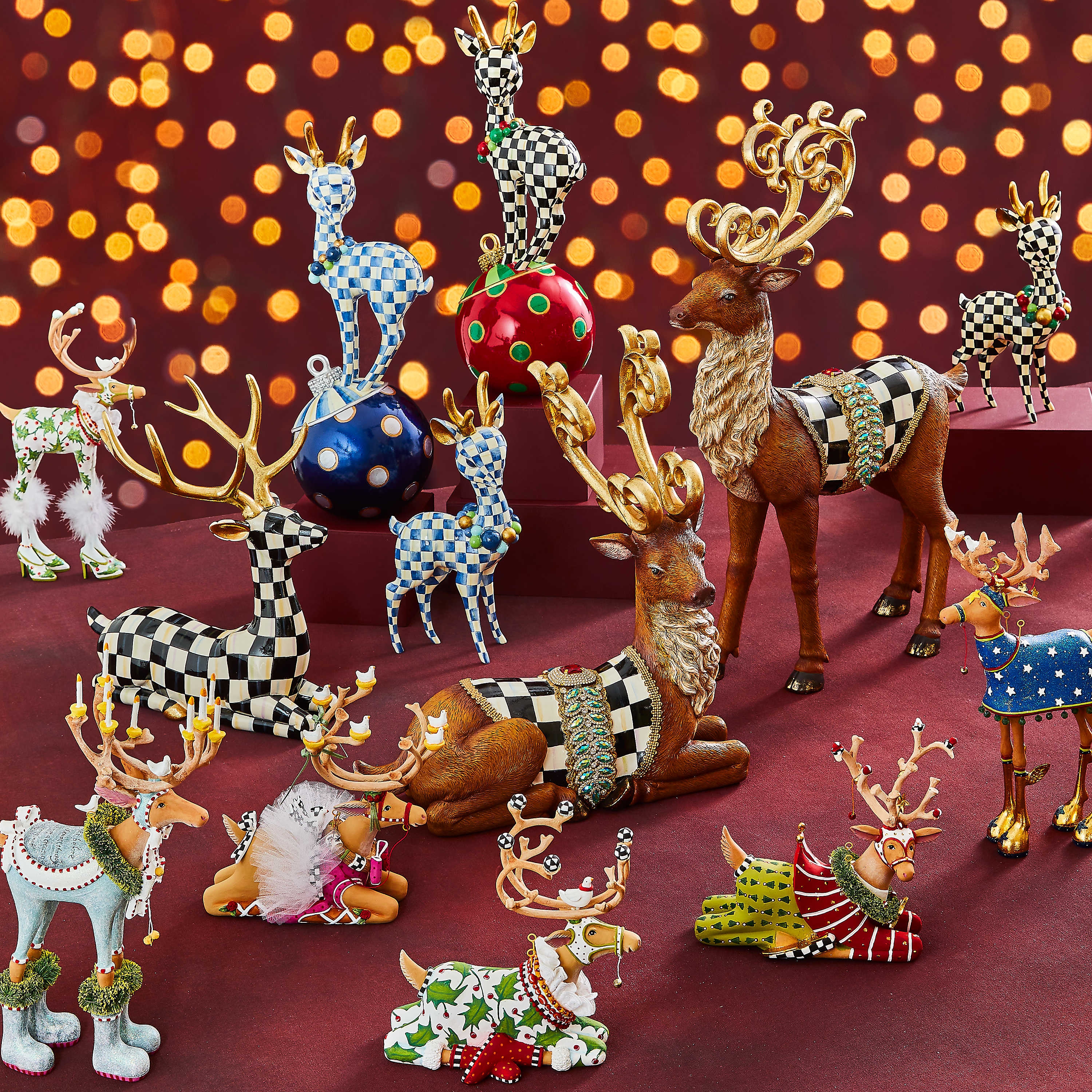 Decorative Figurine: Checkerboard Patterns Eclectic Christmas Tabletop