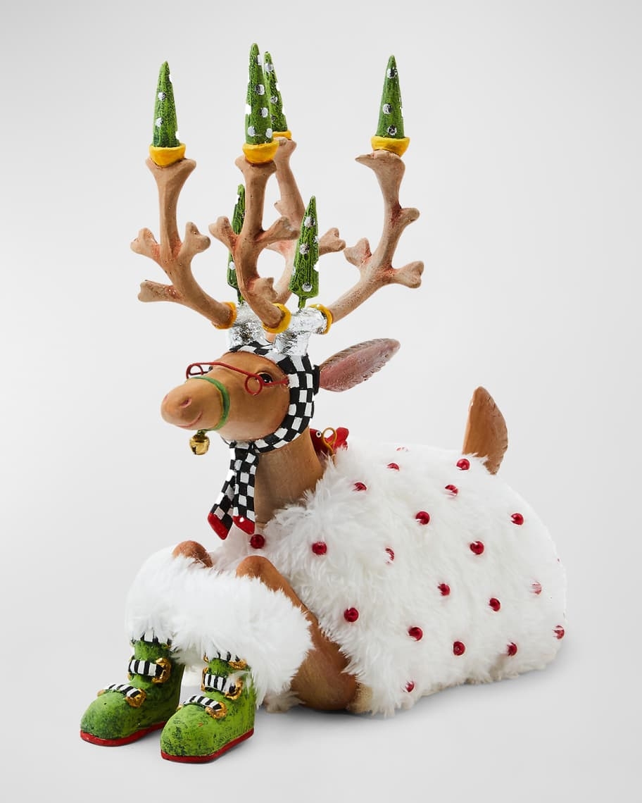 Decorative Figurine: Faux Fur Coat Checkered Holiday Reindeer