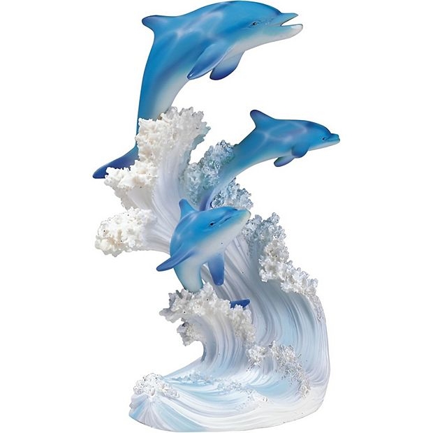 Decorative Figurine: Three-Tiered Ocean Blue Dolphin Wave Statue