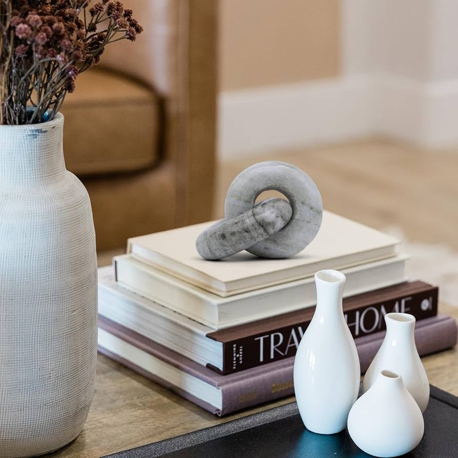 Decorative Object Interlocking Marble Loops for Shelf Styling