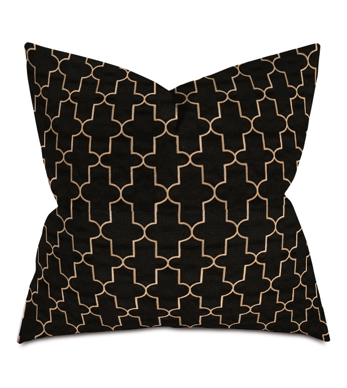 Decorative Pillow with Embossed Gold Embroidery Grid