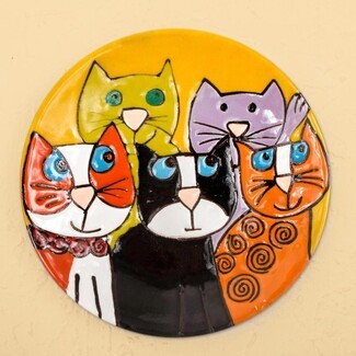 Decorative Plate: Sunny Yellow Hand Painted Cat Dish