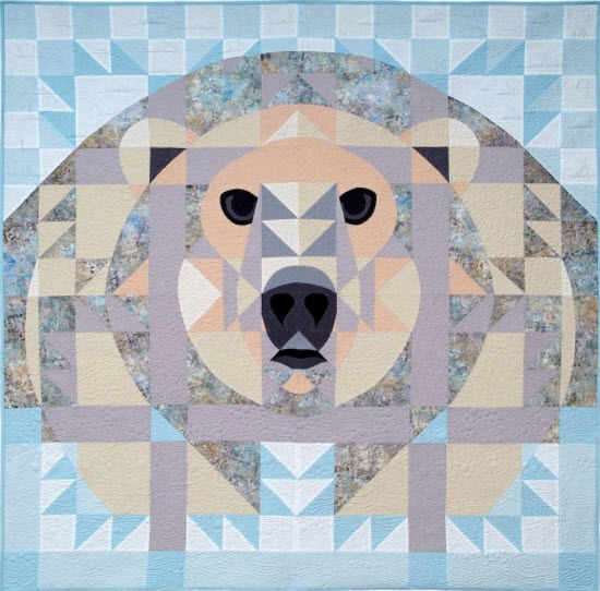 Decorative Quilt Ice Bear Motif Geometric Mosaic Geometric Polar Bear