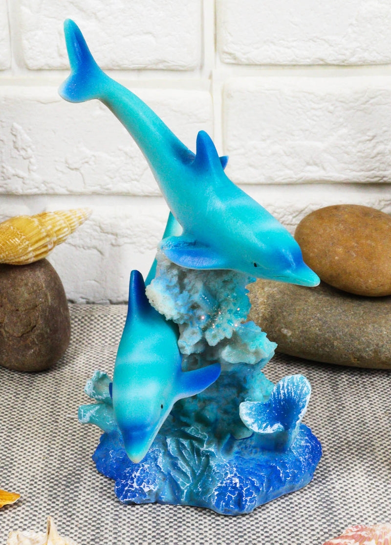 Decorative Statue: Dual Dolphin Blue Gradient Coral Structure