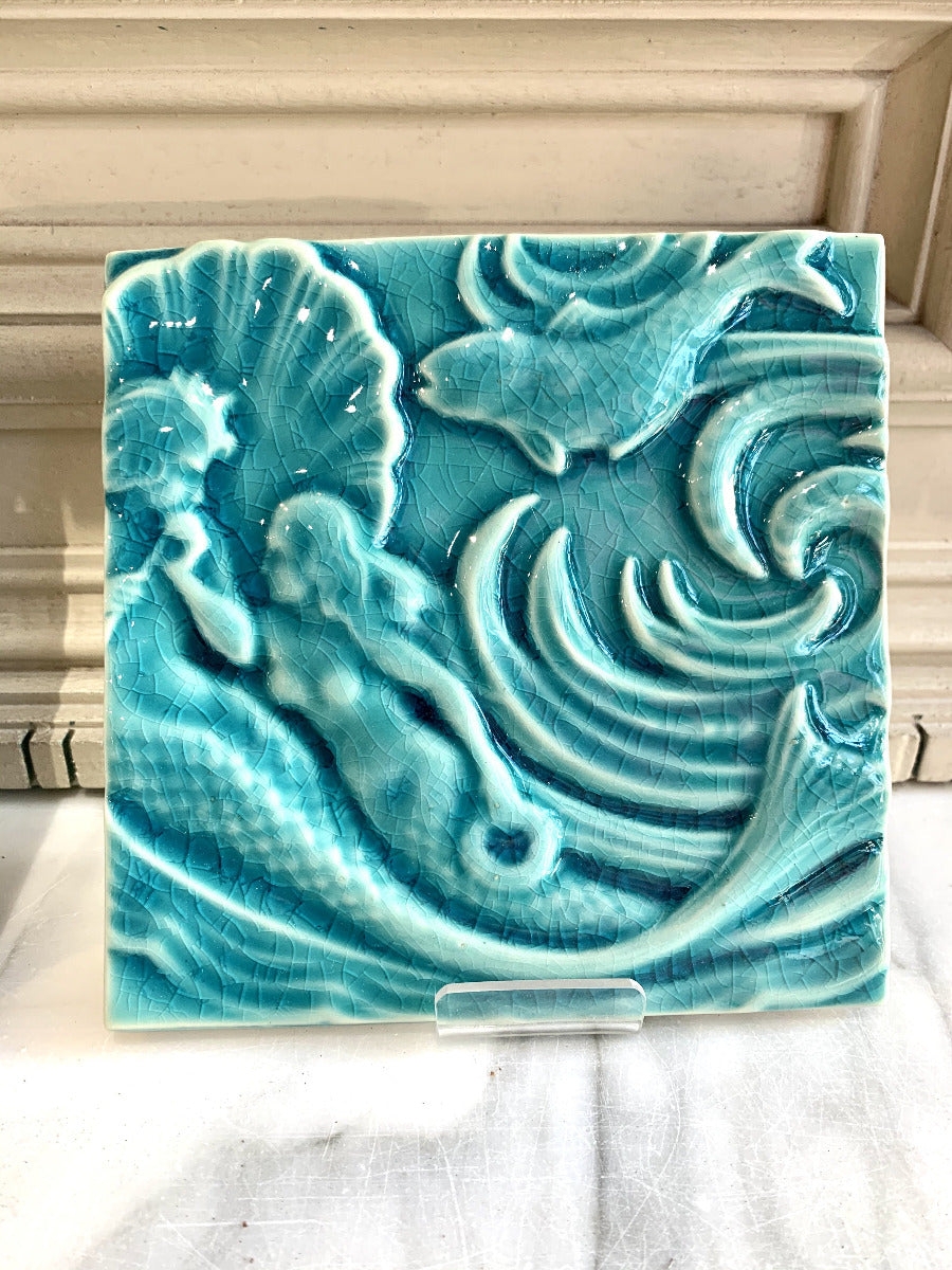 Decorative Tile Crackle Glaze Turquoise Mermaid Tile Relief