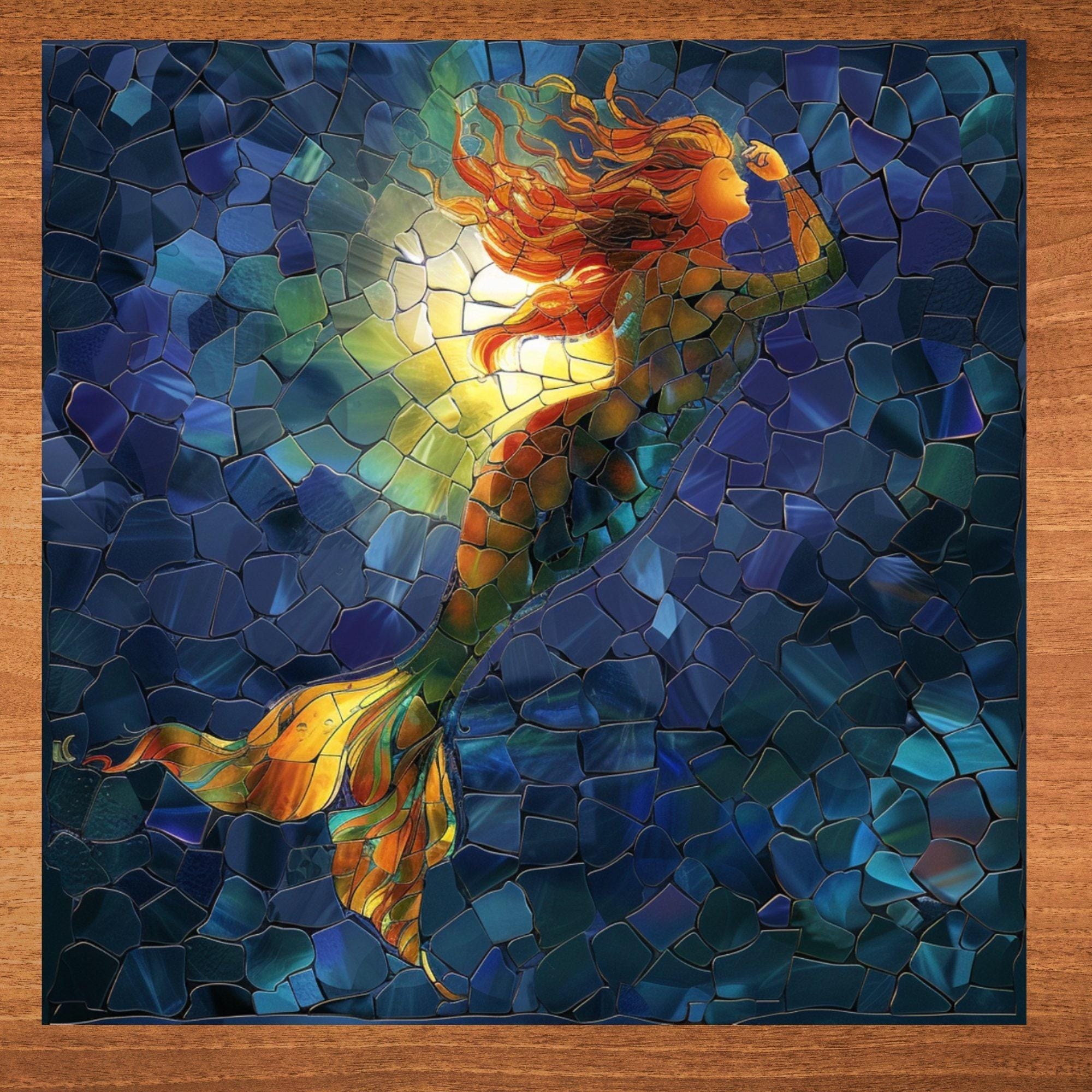 Decorative Tile Stained Glass Mermaid Mosaic Wall Art