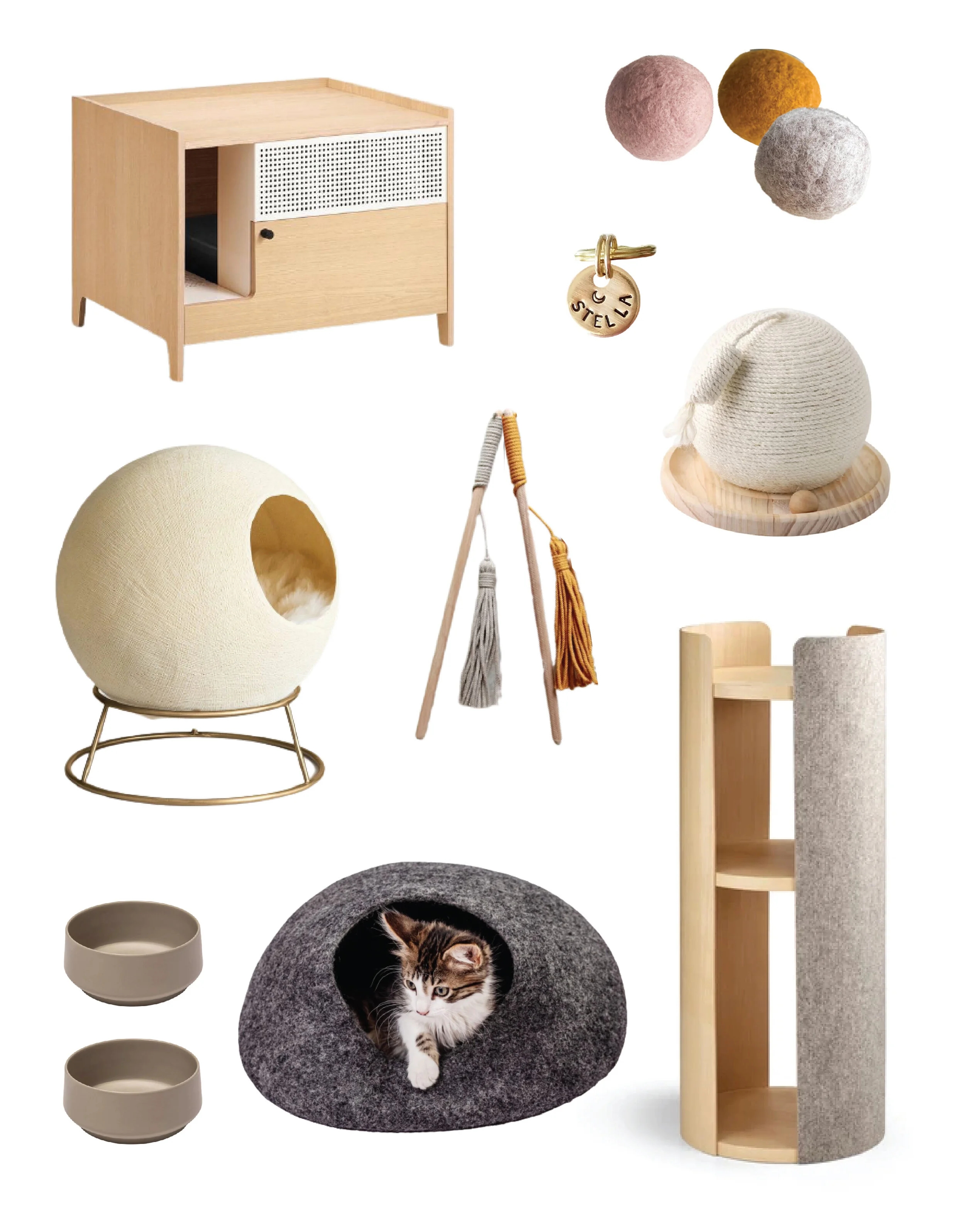Designer Cat Furniture Set With Organic Shapes and Felt