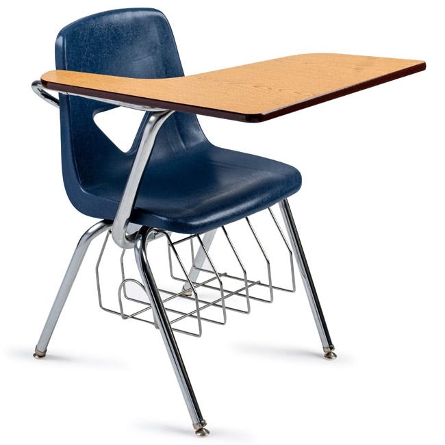 Desk Chair Combo with Navy Blue Plastic and Book Rack