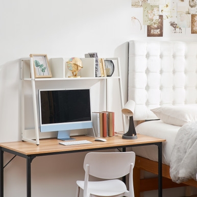 Desk Hutch White Metal Frame Over Monitor Storage