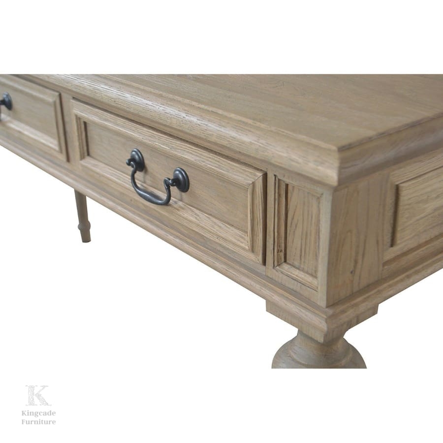 Desk With Bail Pull Handles and Raised Panel Drawers
