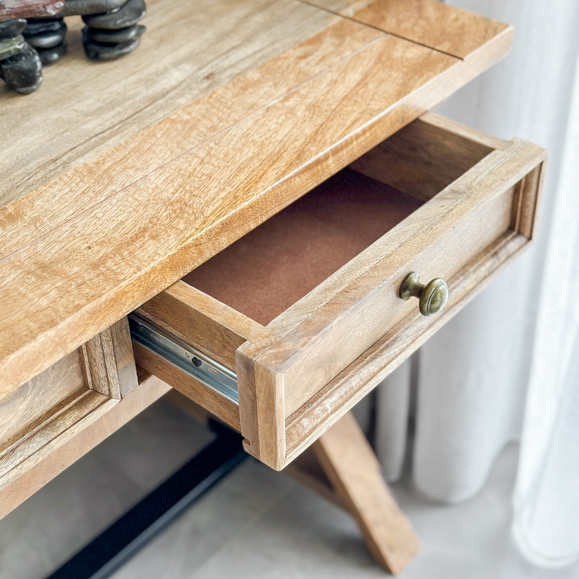 Desk with Mitered Drawer Frame and Antique Brass Hardware