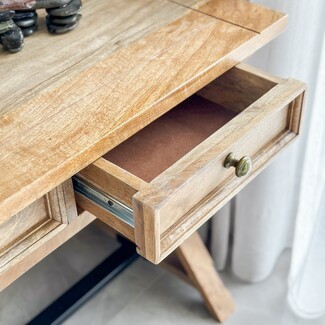 Desk with Mitered Drawer Frame and Antique Brass Hardware