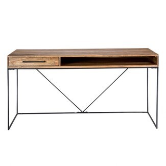 Desk with Open Storage Niche and Geometric Metal Base