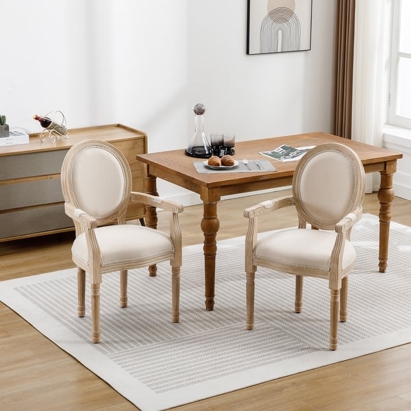 Dining Armchair Ivory Upholstery Turned Leg French Country Chairs