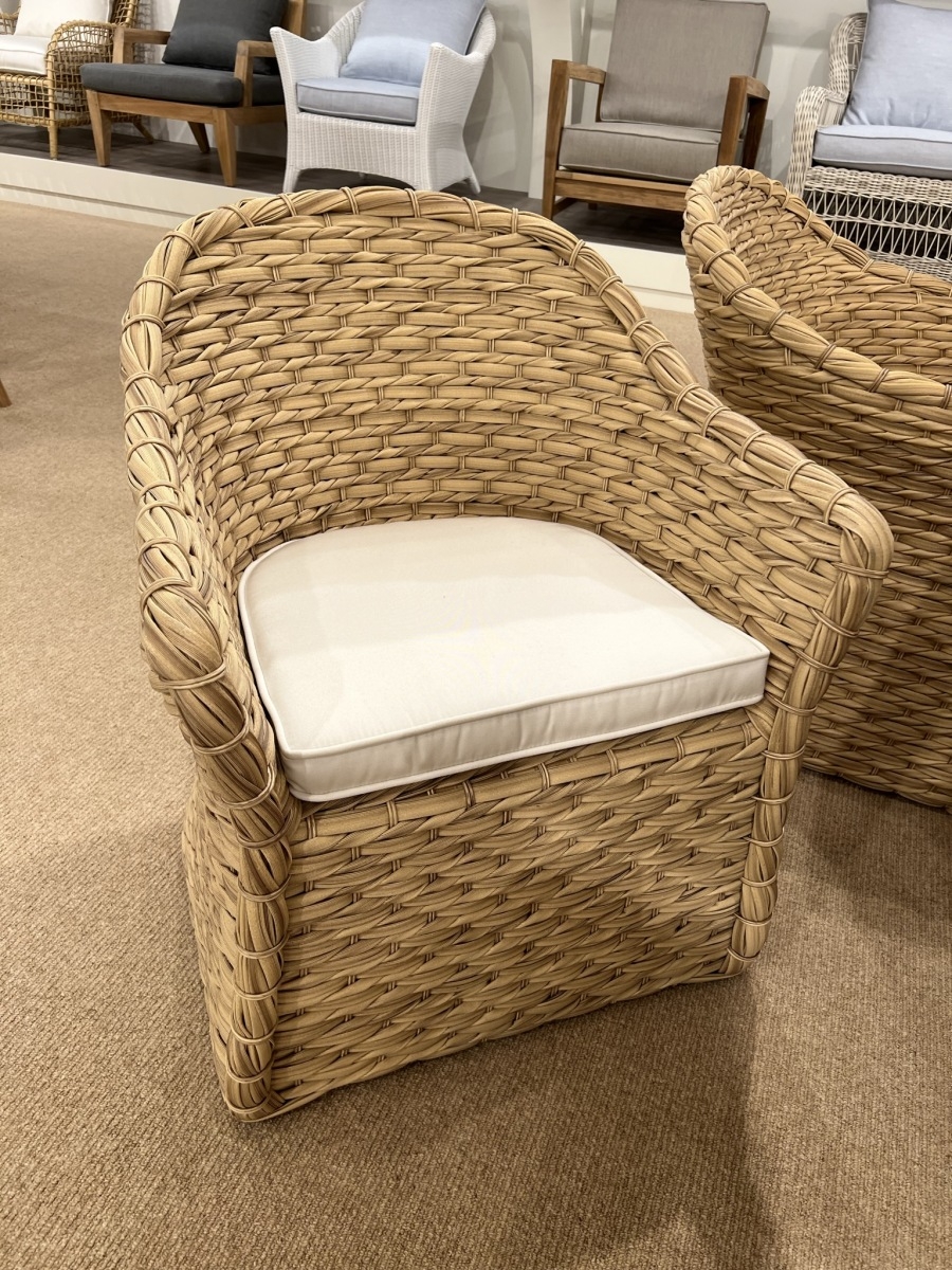 Dining Armchair Thick Strand Weave Barrel Silhouette