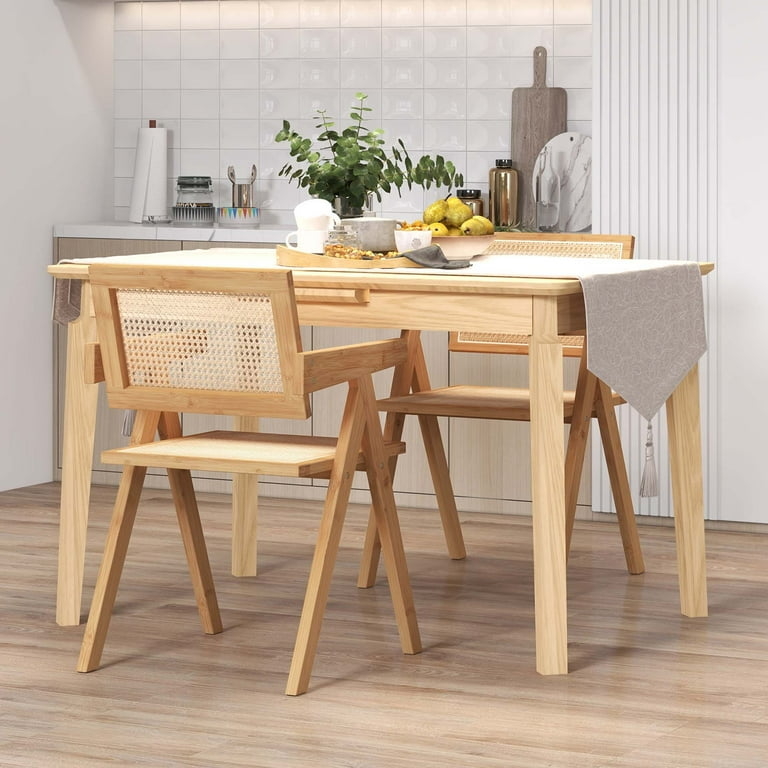 Dining Armchair with Rattan Cane Mesh Bamboo Frame Accent Chair