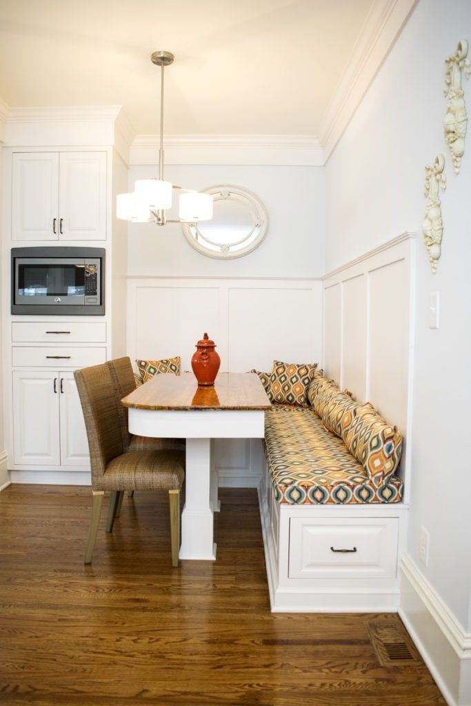 Dining Banquette With Ikat Pattern Storage Drawer