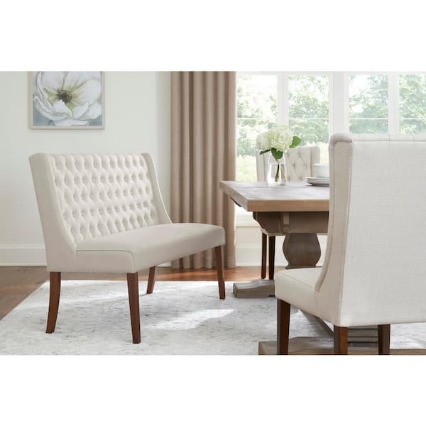 Dining Bench Diamond Tufted Back Winged Biscuit Beige
