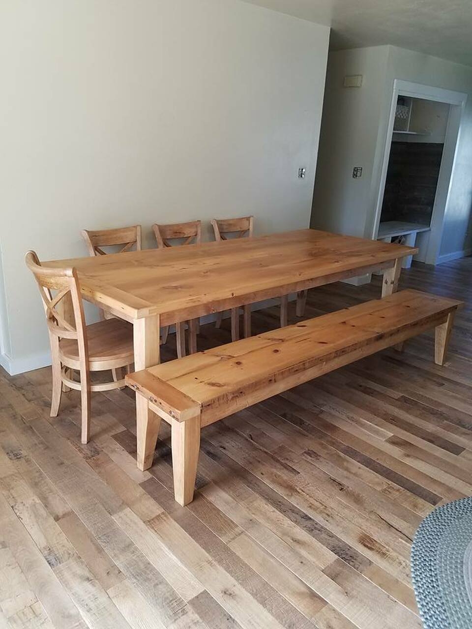 Dining Bench: Long Tapered Leg Farmhouse Dining Bench