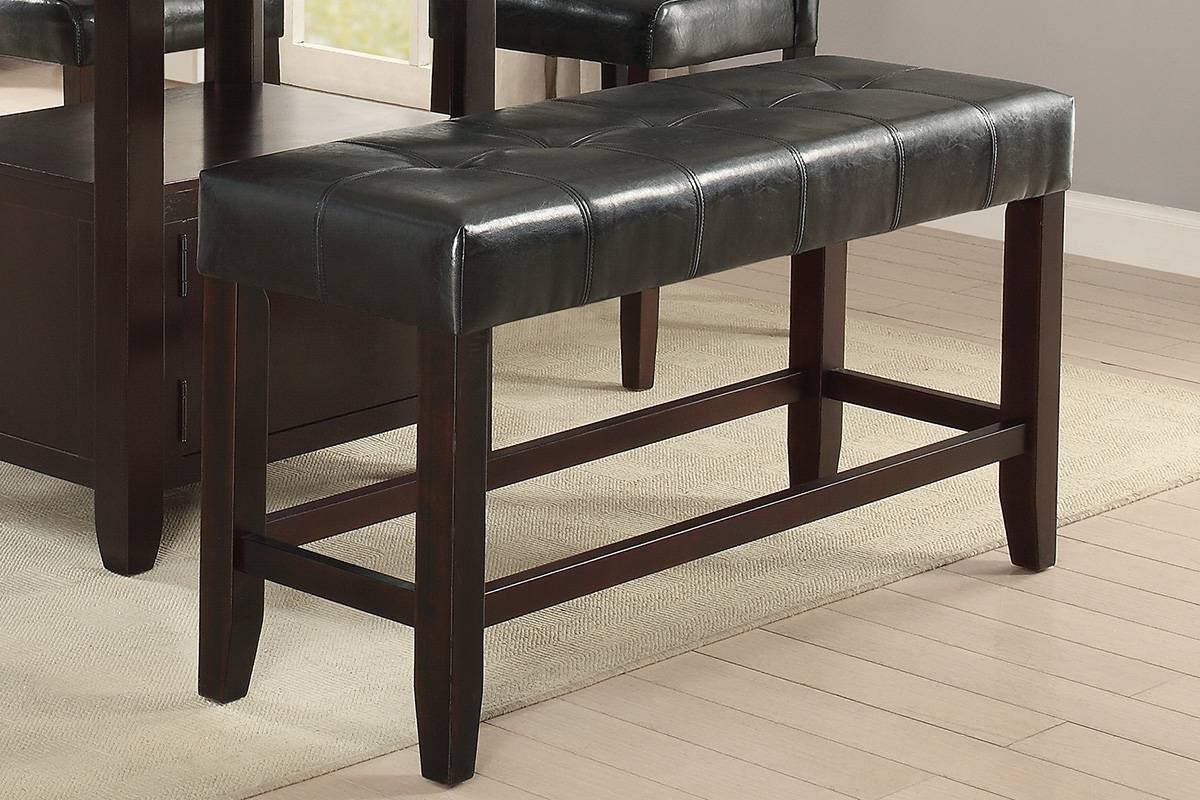 Dining Bench Tufted Top Espresso Wood Transitional Kitchen Seating
